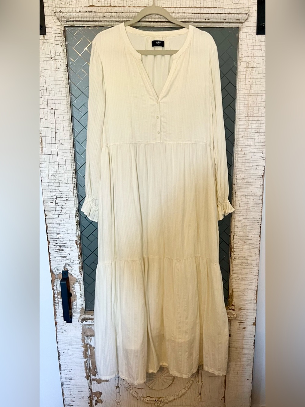 Able Cream Long Sleeve Tiered Maxi Dress